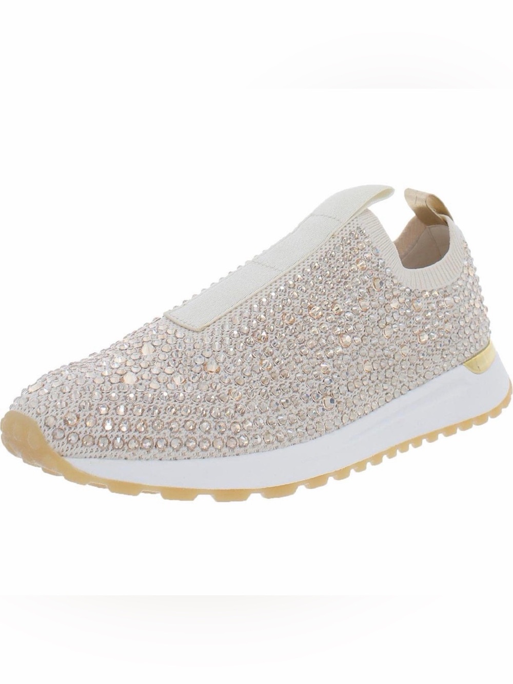 Michael Kors Crystal-Embellished Slip-On Sneakers in Champagne and White